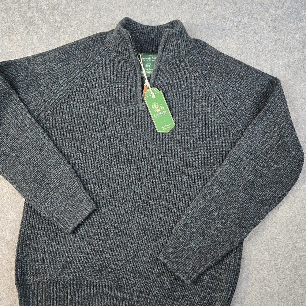 NWT Emerald Isle Weaving Sweater Men Large Green Killybegs 1/4 Zip Wool Bled New